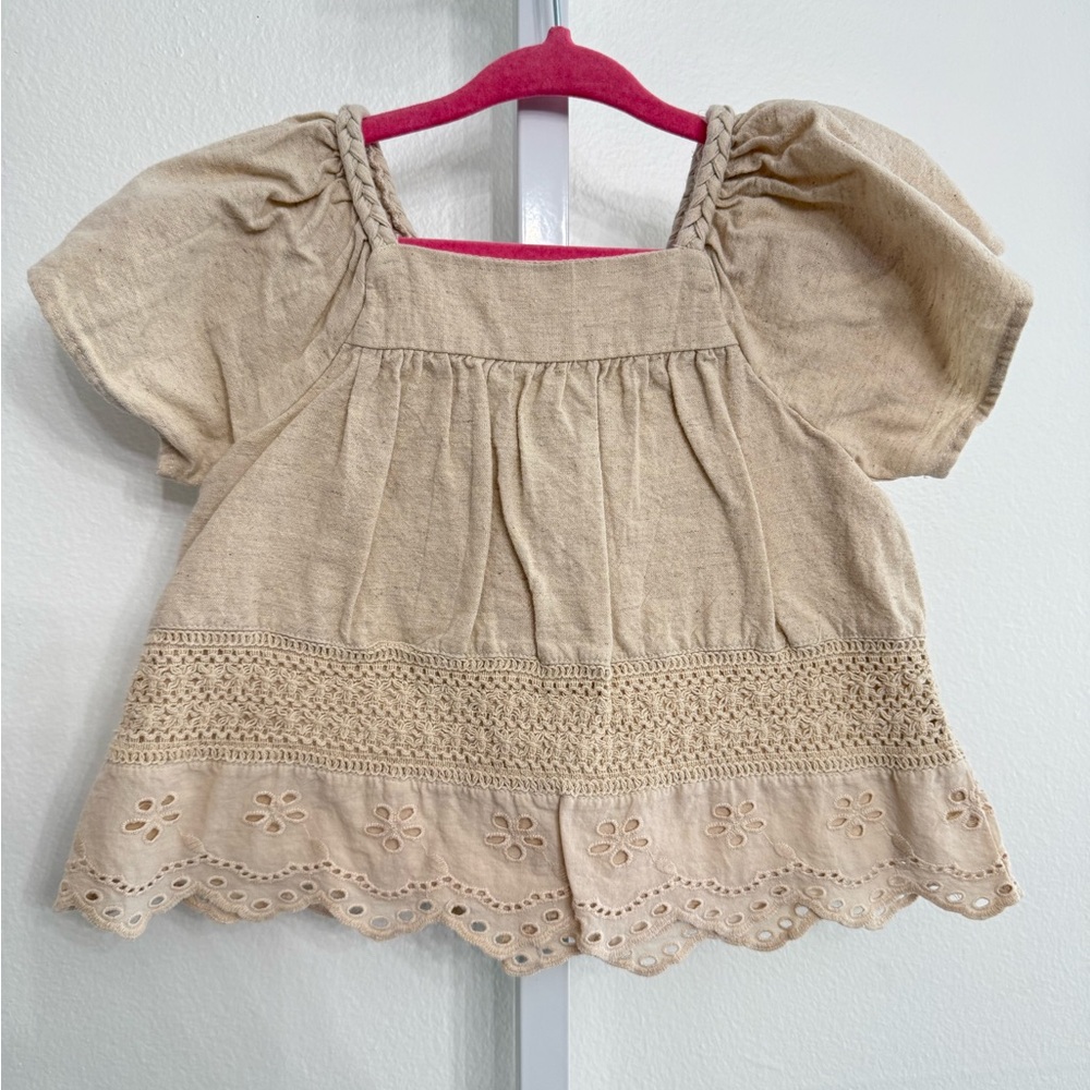Zara Kids Tan Blouse with Eyelet Trim